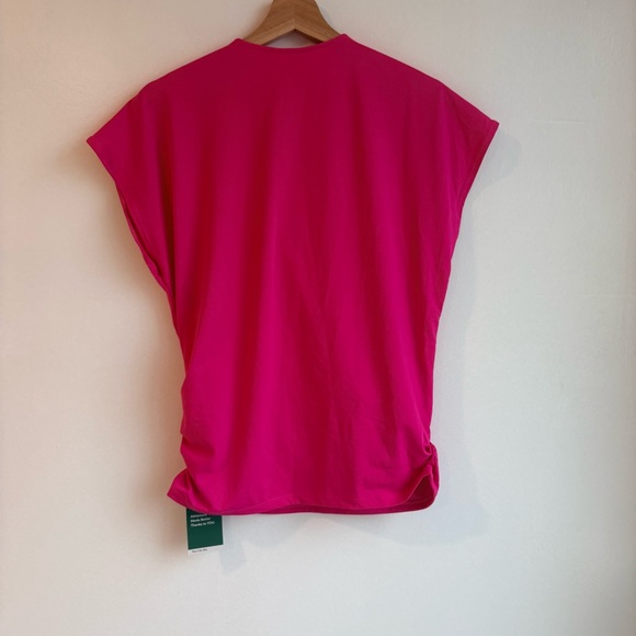 HALARA Women’s V Neck Cap Sleeve Crossover Ruched Hot Pink Work Blouse M NWT - Picture 5 of 5
